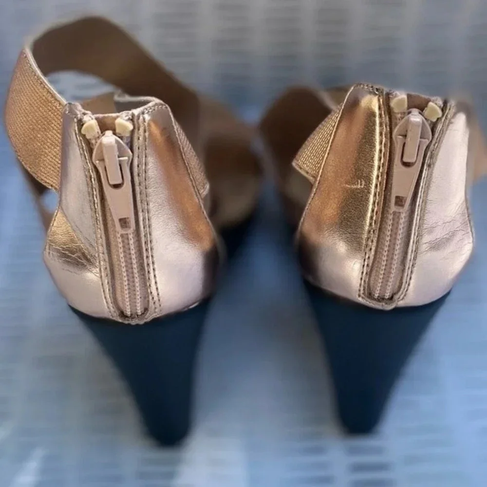 Charles by Charles David Rose Gold‎ Strappy Cork Back Zip Wedges size 8